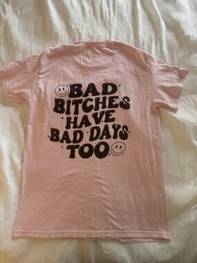 Pink Graphic T-Shirt Retro Wavy "Bad Bitches Have Bad Days Too" Smiley Face